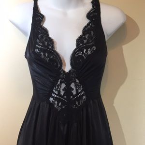 Vintage OLGA Long Sexy Black Nightgown, Sz Med